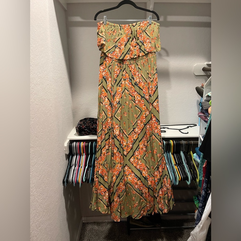 Torrid olive smocked strapless maxi dress
